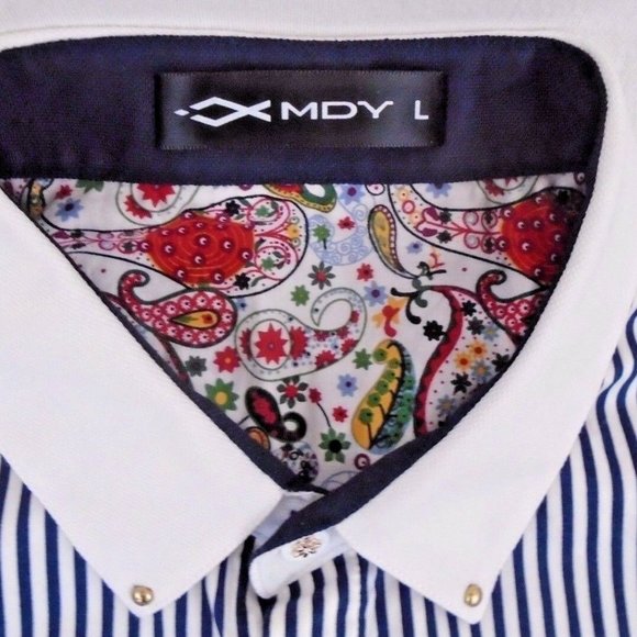 Women's Large M,D.Y  Blue Striped   Blouse - Picture 4 of 7